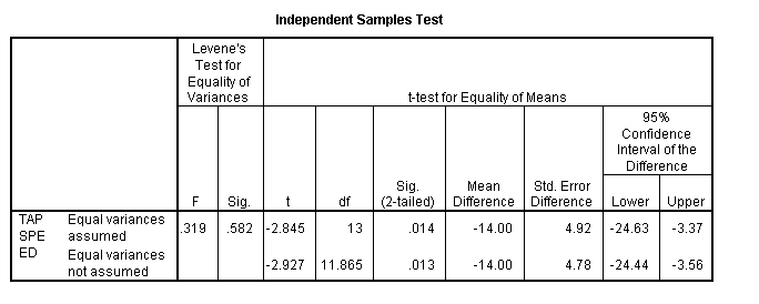 SPSS output for Nested T Test