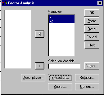 Selecting variables in the SPSS factor command.