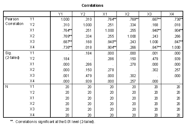  Correlation matrix from the SPSS regression program 